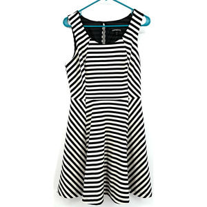 Express size medium sleeveless mini dress skater‎ style black white striped